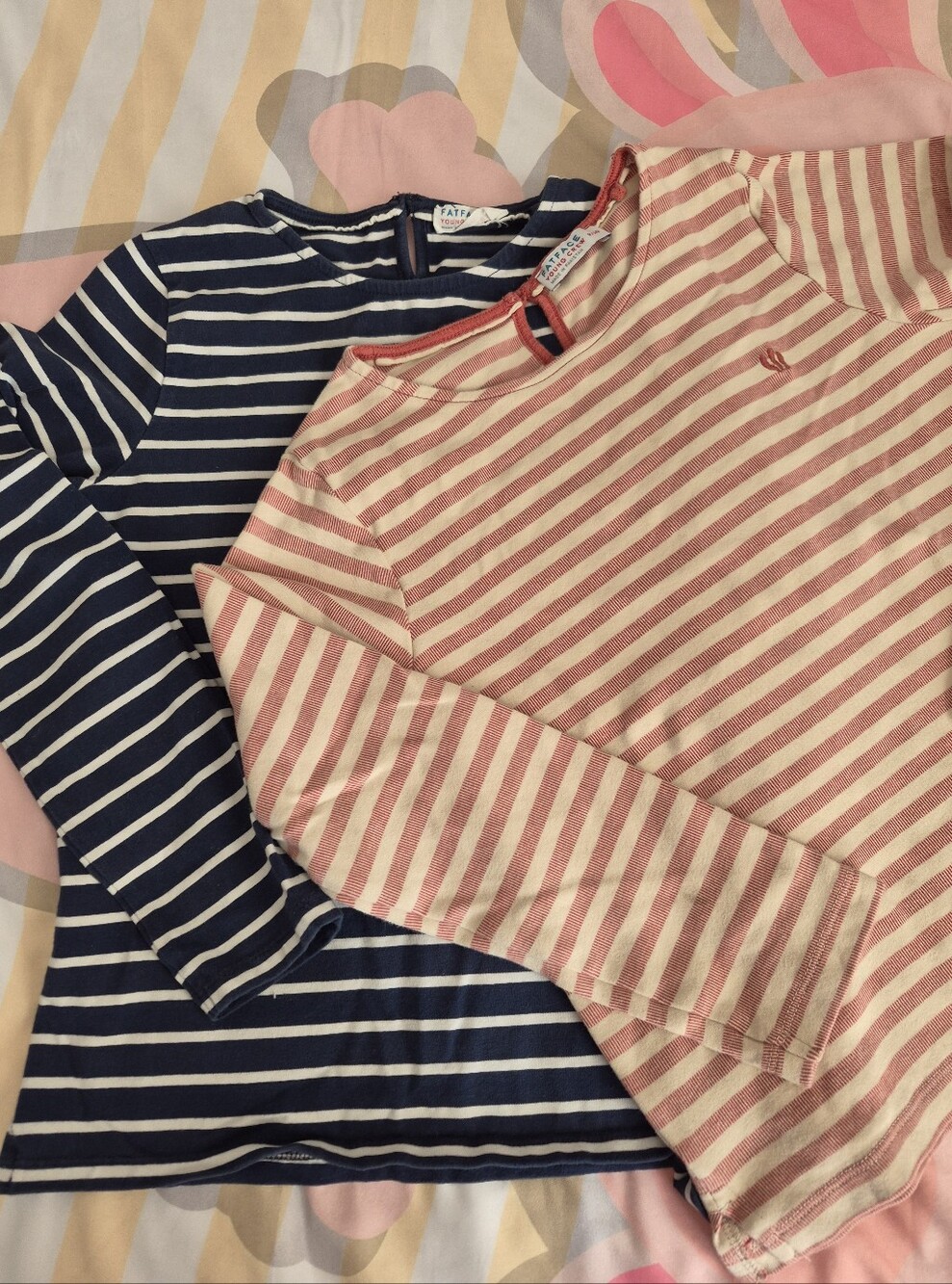 Fatface Striped Long Sleeve Tee Duo - Navy & Pink Stripes